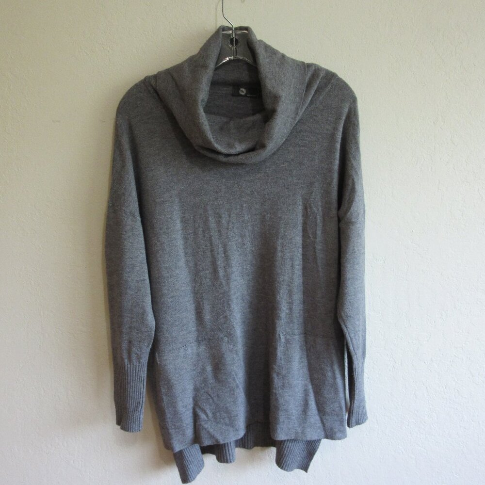 Gray Knit L Pullover Cowl Neck High-Low 3/4 Sleeve Sweater Made in Italy